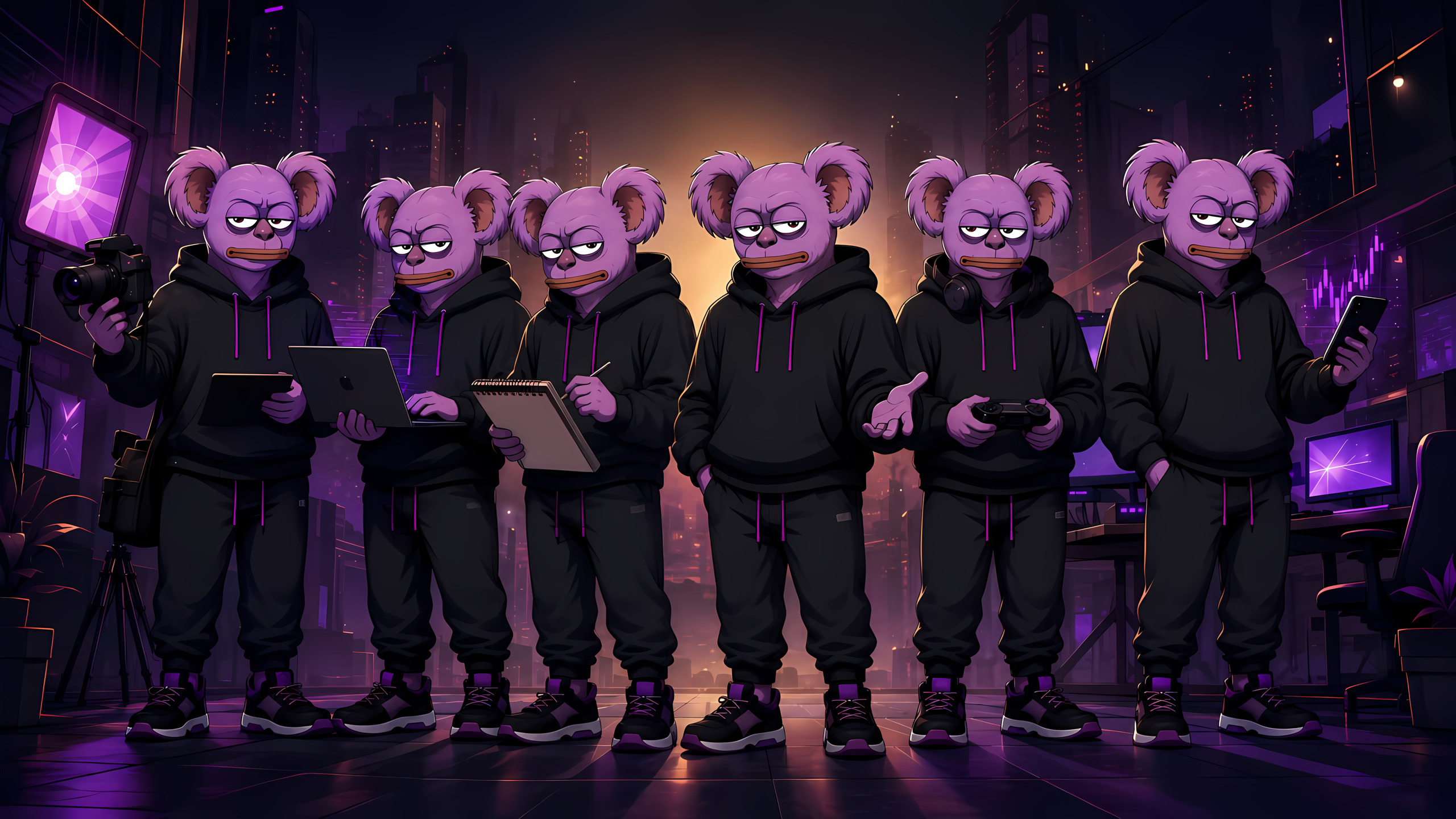 FRYD crew: photographer, coder, artist, central FRYD, gamer and degen
