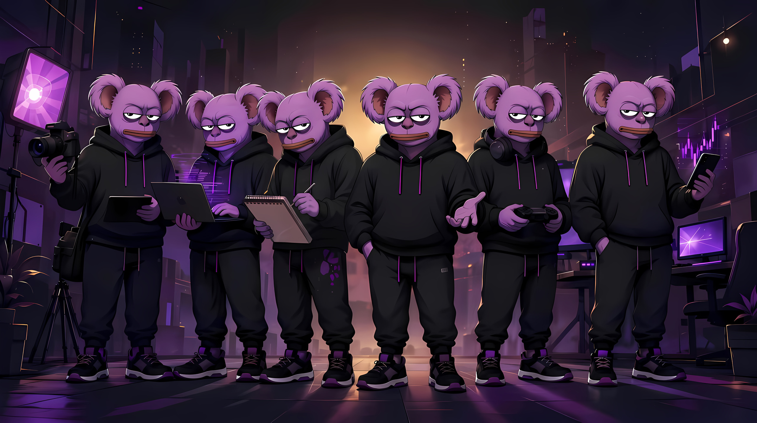 FRYD crew: photographer, coder, artist, central FRYD, gamer and degen